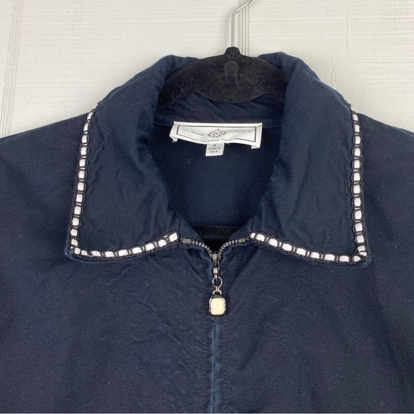 St. John Sport by Marie Gray Black Zip Up Bomber Jacket White Stitching Trim P - Picture 2 of 8